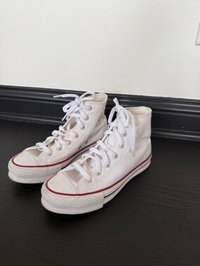 Converse White High-Top Sneakers with Red Trim